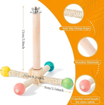 FrgKbTm Rotating Bird Perches Toy, Interactive Spinning Parrot Parakeet Toys, Wooden Exercise Stand Bird Cage Accessories for Budgies,Cockatiels,Small Birds