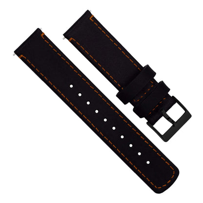 BARTON WATCH BANDS Quick Release Top Grain Leather Watch Band Strap, Black Leather/Orange Stitching (Black Buckle), 20mm