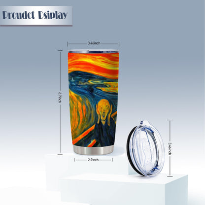 Famous Paintings The Scream Art Gift, 20 Oz Hallowmas Ghostface Insulated Stainless Steel Iced Coffee Tumbler with Lid,Funny Travel Coffee Mug Cup Water Bottle,Novelty Gift for Women Men Friend,1 Pcs