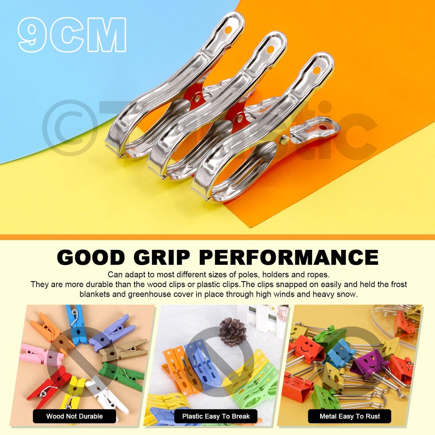 Tanstic 40Pcs 3.5 Inch Stainless Steel Greenhouse Clamps Garden Clips Greenhouse Clips Heavy Duty Garden Clips with Strong Grip and Large Open Mouth for Netting Holding