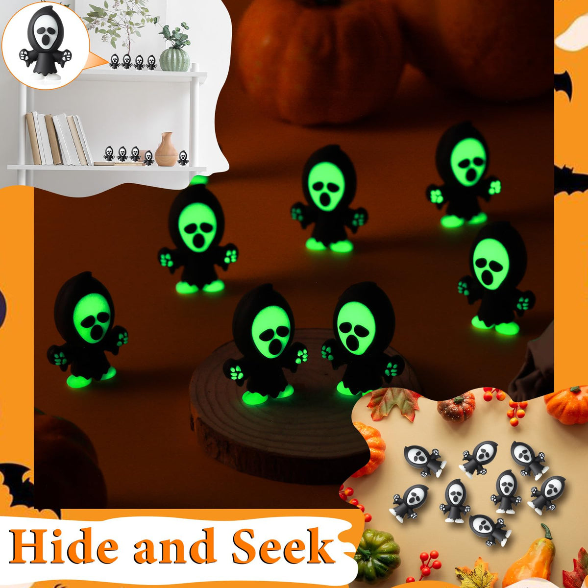 VioraWhite 50 Pcs Mini Ghost Figurines Glow in The Dark Tiny Devil Figurine to Hide and Seek Luminous Little Statue for Theme Party Miniature Garden Decorations