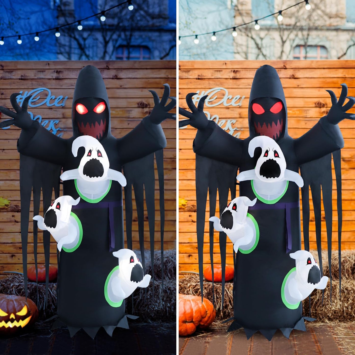 HZGDEJTG 8ft Harvester with Runaway Ghost on Chest Halloween Inflatable Outdoor Decoration, Yard Decorations with LED Lights for Outdoor Lawn, Garden, Home Holiday Party