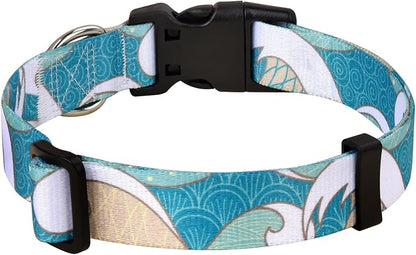 MarukoPet Dog Collar, Adjustable for Small Medium Large Dogs Puppy, Cute Design with Bohemia Floral Tribal Geometric Patterns Boys Girls Dog Collar(Sea Wave-XS)