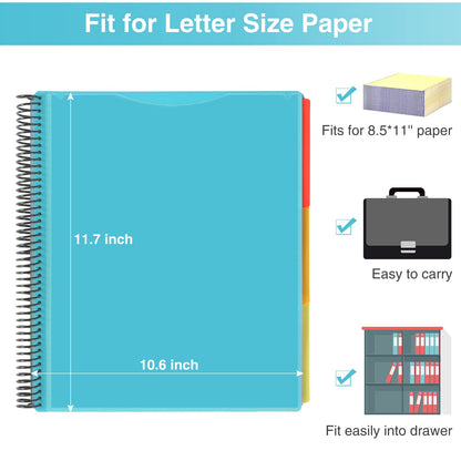 Forvencer 24 Pocket Project Organizer, 1/3-cut Tab Binder Organizer with Sticky Labels, Multi Pocket Folder with Zipper Pouch, Folder Binder Spiral Pocket Notebook, Office Supplies