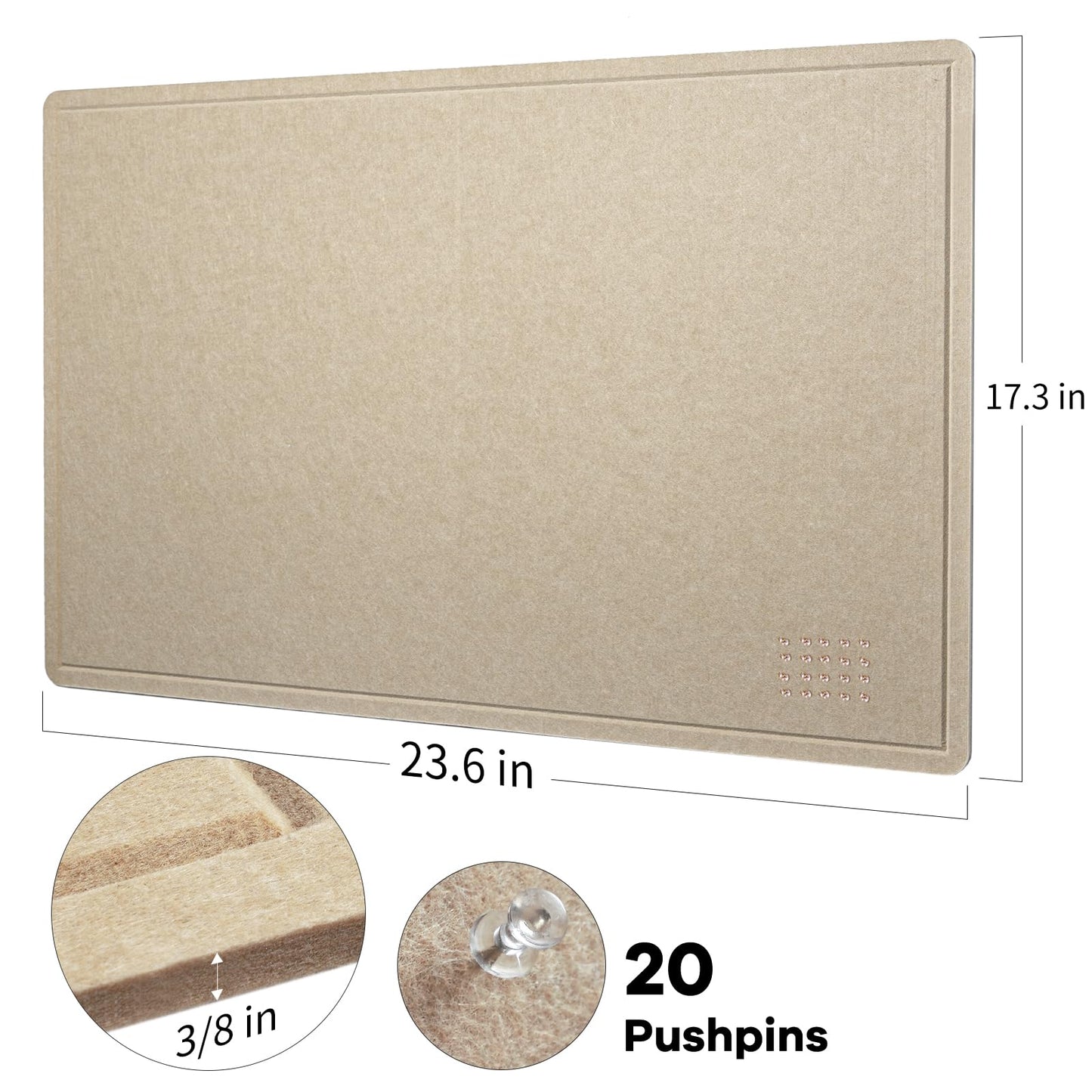 Lightomorrow Bulletin Board, 24 x 18 inches Decorative Felt Pin Board, Cork Board Alternative for Wall, Foldable Photo Board with 20 Pushpins - Beige Brown