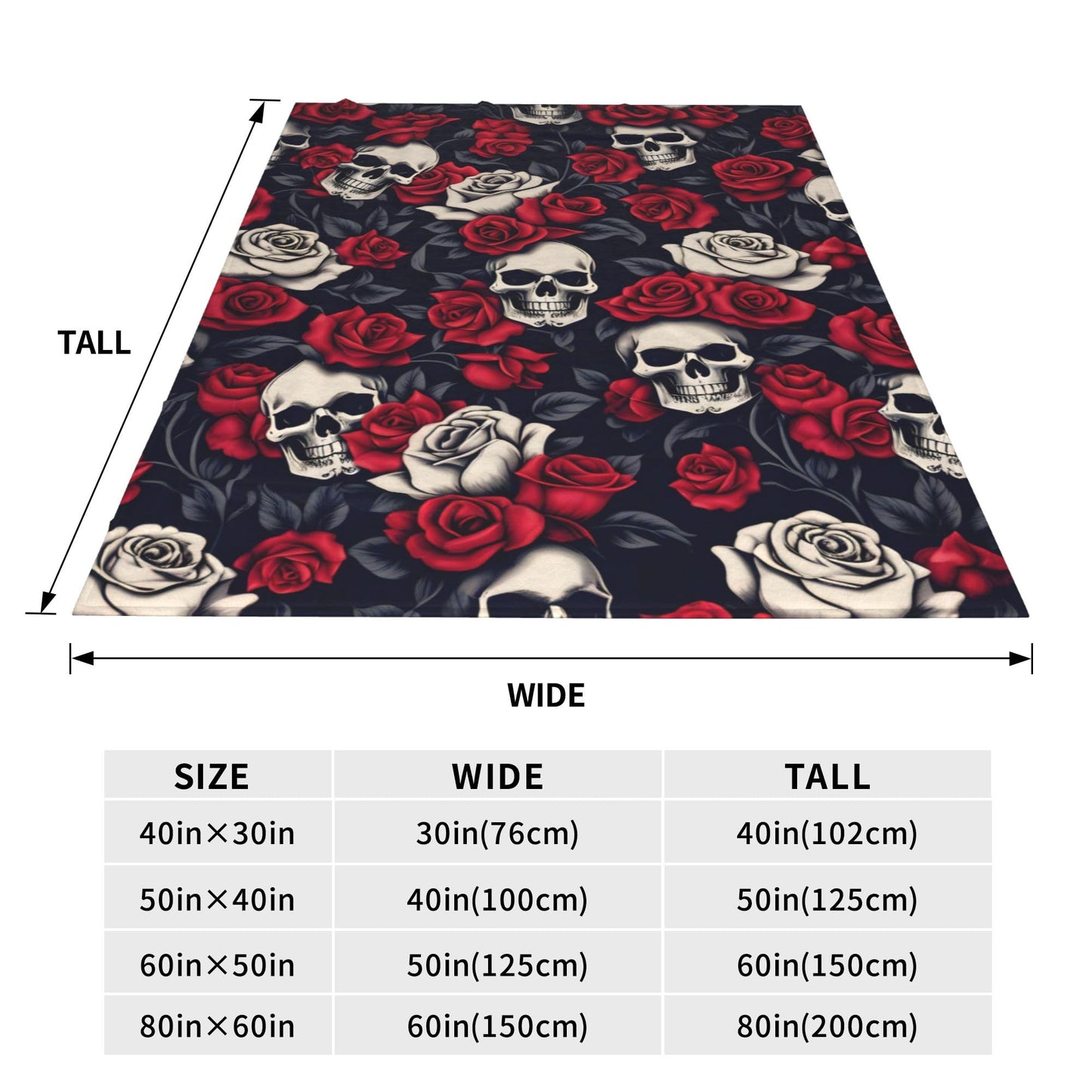 VODRM Horror Skull Blanket Gifts for Kids Adults Soft Warm Lightweight Cozy Gothic Red Rose White Black Skulls Throw Blankets for Bed Living Room Sofa Couch Halloween Goth Decor 50x60in