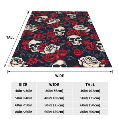 VODRM Horror Skull Blanket Gifts for Kids Adults Soft Warm Lightweight Cozy Gothic Red Rose White Black Skulls Throw Blankets for Bed Living Room Sofa Couch Halloween Goth Decor 50x60in