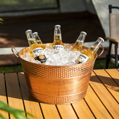 Galvanized Tub Ice Bucket For Parties, Thick Metal Galvanized Drink Buckets, Beverage Bucket with Handles, Drink Bucket for Indoor & Outdoor Party (1Pcs Copper)