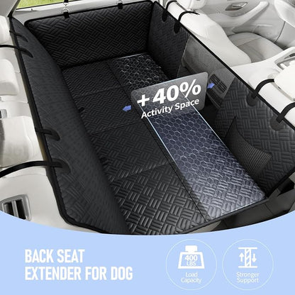 PROZAR Dog Car Seat Cover for Back Seat, Hard Bottom Back Seat Extender, Pet Cover for Dogs - Supports 400lbs, Waterproof Heavy Duty Scratch Dog Hammock for Midsize SUVs & Trucks, 56in -Black