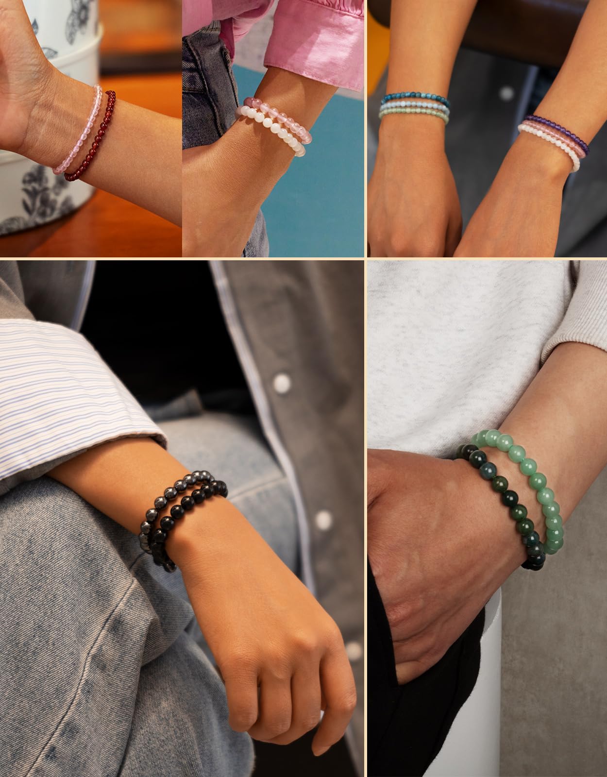 Landorilo Beaded Bracelet for Men Women, 6mm Natural Stone Moonstone Healing Crystal Stretch Bracelets, Ideal Christmas Birthday Jewelry Gifts with Energy Card，Replacement Beads Included
