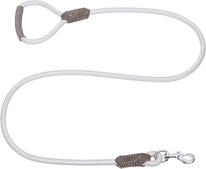 Mile High Life | Premium Leather Dog Leash | Strong Rope Leash | Leather Handle | Zinc Alloy Strong Clasp | Small Medium Large Dogs | 4/5/6 Feet(Sliver, 48 Inch (Pack of 1))