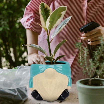 Chonsun Ceramic Planter 6 Inch Plant Pots Indoor Outdoor Flower Pots Succulent Plant Pot Mid-Century Planter Ceramic Blue Gnomes