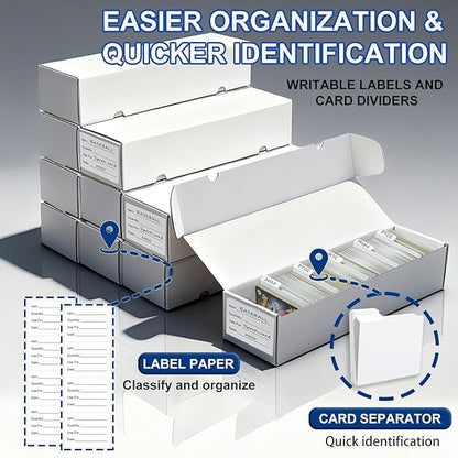 QINGUANG Trading Card Storage Box | 20 Pack • 1100 Count Bulk Card Storage Box | with Dividers | White Corrugated Cardboard Sport Card Organizer for Basketball Card/MTG/TCG/Magic Collection