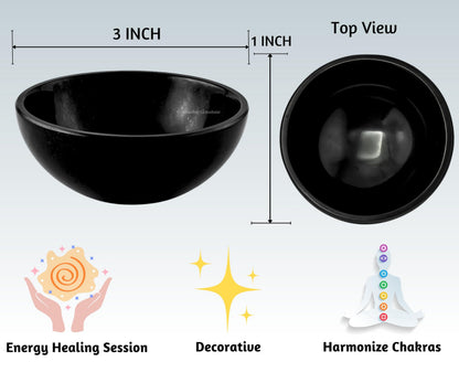Black Obsidian Crystal Bowl - 3 Inch Decorative Bowls for Room and Home Decor - Gemstone Healing Crystals for Elegant Display, Positive Energy Balance and Gift