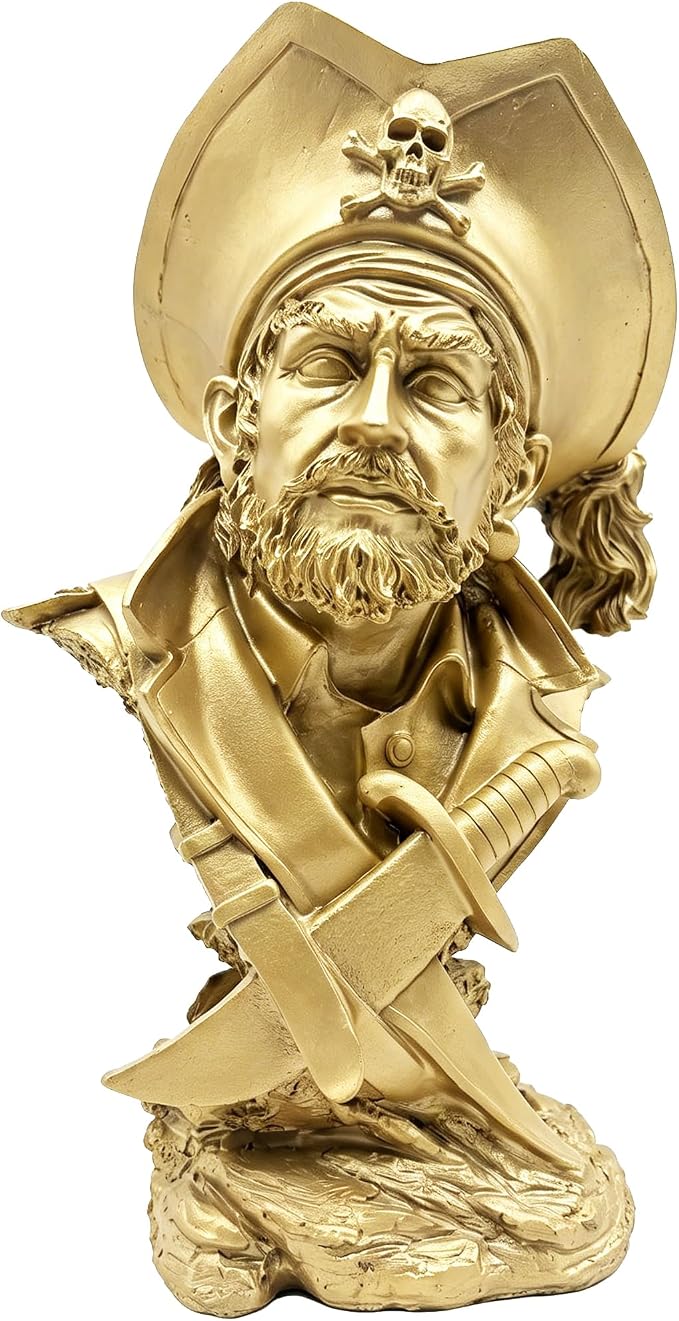 H&W Golden Pirate Figurines - Buccaneer Francis Drake Statue Decoration for Home/Study/Living Room, Great Collectible Figurines, Best Gift for The Man, Sandstone Color (HH17-D5)