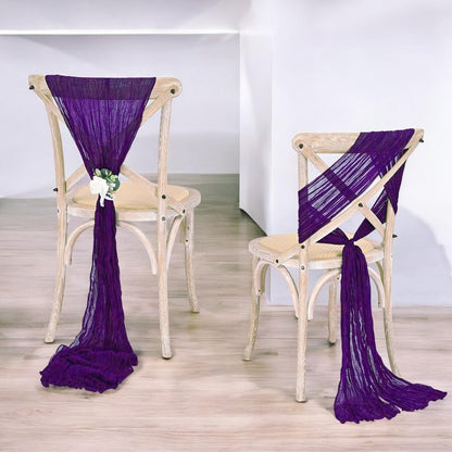 MDS® Pack of 10 PCS Cheesecloth Chair Sashes 17”x70” Gauze Rustic Aisle Decorations Designed Chair Bows for Wedding Birthday Baby Shower Reception Party Banquet Hotel Event Decoration - Purple