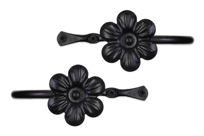RTZEN Decorative Metal Curtain Tiebacks - Farmhouse Wrought Iron Curtain Holdbacks - Drapery Holders for Wall - Unique Metal Tie Backs for Curtains - 2 Pcs (Black Flower)