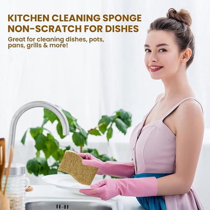 Natural Kitchen Sponge –24-Pack Biodegradable Sponges for Dishes –Compostable Dish Washing Scrubbers – Eco Friendly Non-Scratch Cellulose & Coconut Husk Scrubber Sponges for Cleaning