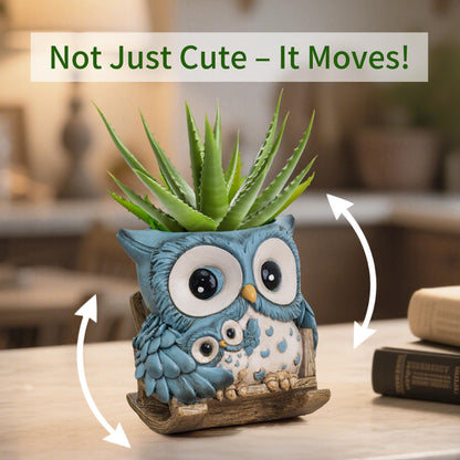 Saysmile Unique Owl Plant Pots Indoor, Cute Small Succulent Pots with Drainage Hole, Rocking Chair Planters for Outdoor Indoor Plants, Resin Flower Pot for String of Pearls, Gift Ideas for Mother