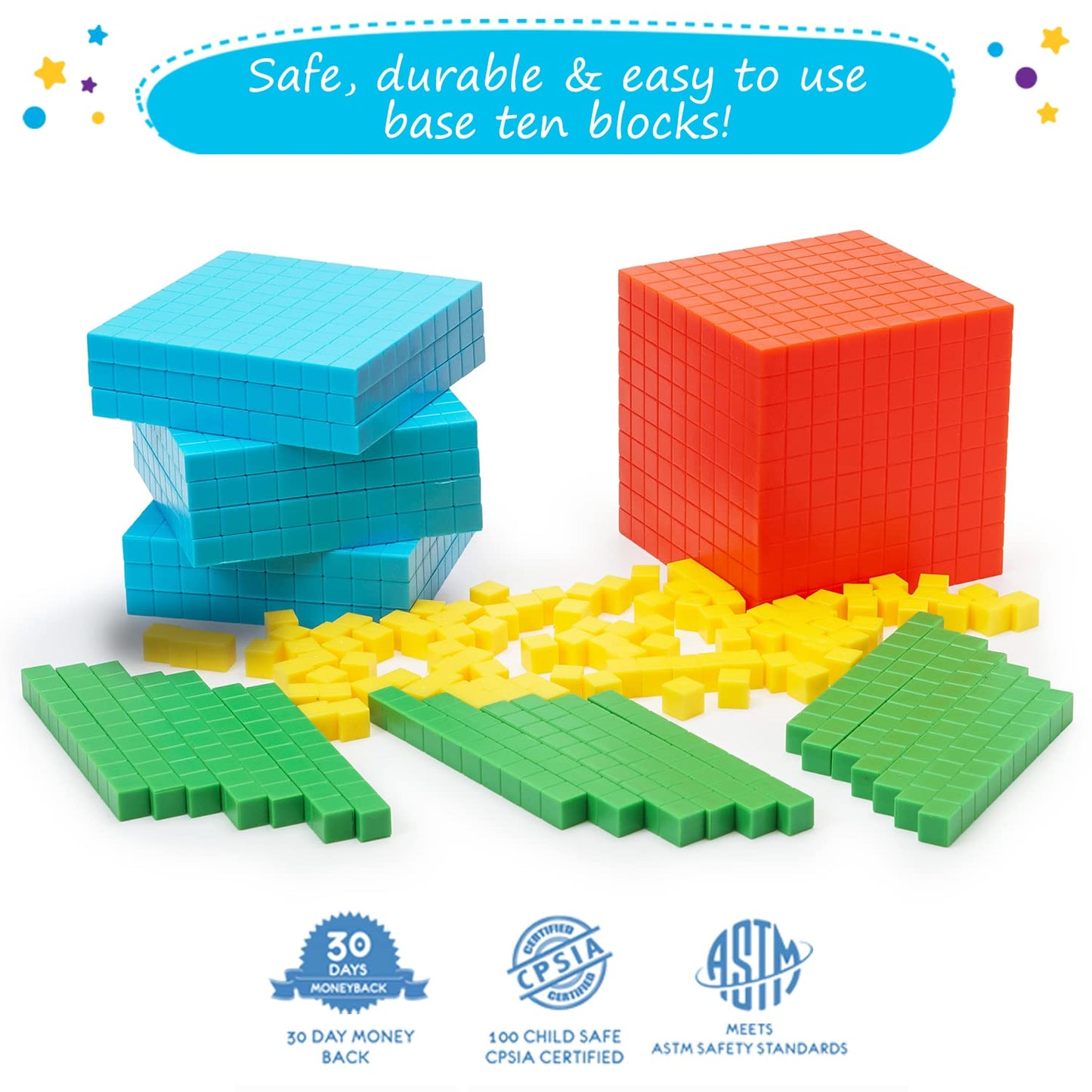 Simply magic 140+1 PCS Colorful Base Ten Blocks & Activities Set - Base Ten Blocks Classroom Set, Base 10 Math Manipulatives, Place Value Blocks Mat, Ones Tens Hundreds Blocks, Math Counters Cubes