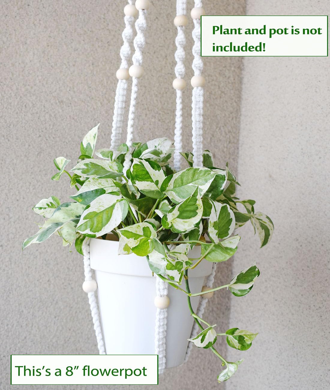 Xibelezal Macrame Plant Hanger Extra Long (52") Indoor Plant Holder with Beads, no Tassel- Long Plant Hanger for Tall Ceiling- Hanging Plant Holder for 6”-14”Pots -(1 Pack)