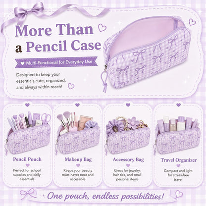 LEDAOU Cute Pencil Case for Kids Girls Boys Pencil Pouch kawaii Pen Pencil Box Bag Holder for School Students (Corduroy -Bow Purple)