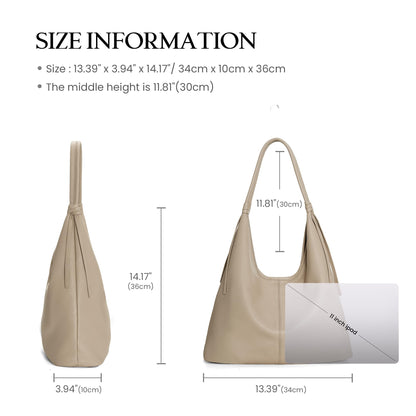befen Genuine Leather Slouchy Hobo Purses for Women, Casual Hobo Bags Real Top Grain Leather Tote Handbags Women's Apricot Shoulder Satchel for Shopping, Outing, Travel