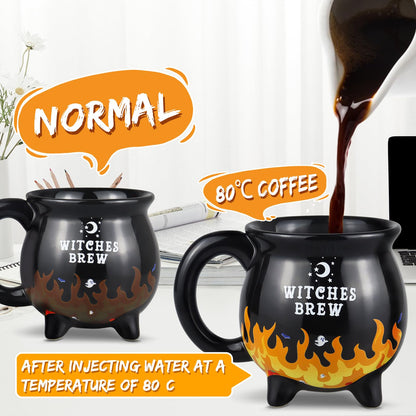 RAISLY Witch Brew Cauldron Coffee Mug, 300ml/10oz Heat Flame Color Changing Beverage Mugs, Adorable Sorceress’s Potion Themed Water Cups, All-Season Drinkware, Ideal for Birthday and Halloween