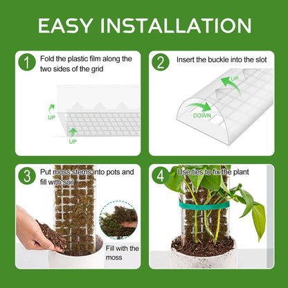 4 Pack 24 Inch D-Shaped Clear Plastic Moss Pole for Plants Monstera, Stackable Climbing Plant Support for Monstera, Pothos, Philodendron, Open Design for Sphagnum Moss