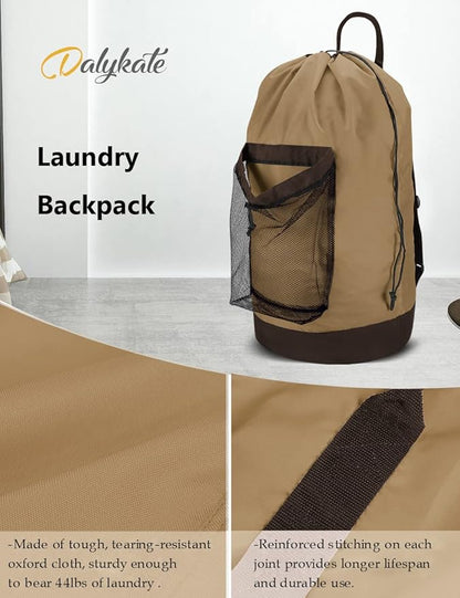 Dalykate Backpack Laundry Bag, Laundry Backpack with Shoulder Straps and Mesh Pocket Durable Nylon Clothes Hamper Bag with Drawstring Closure for College, Travel, Laundromat, Apartment
