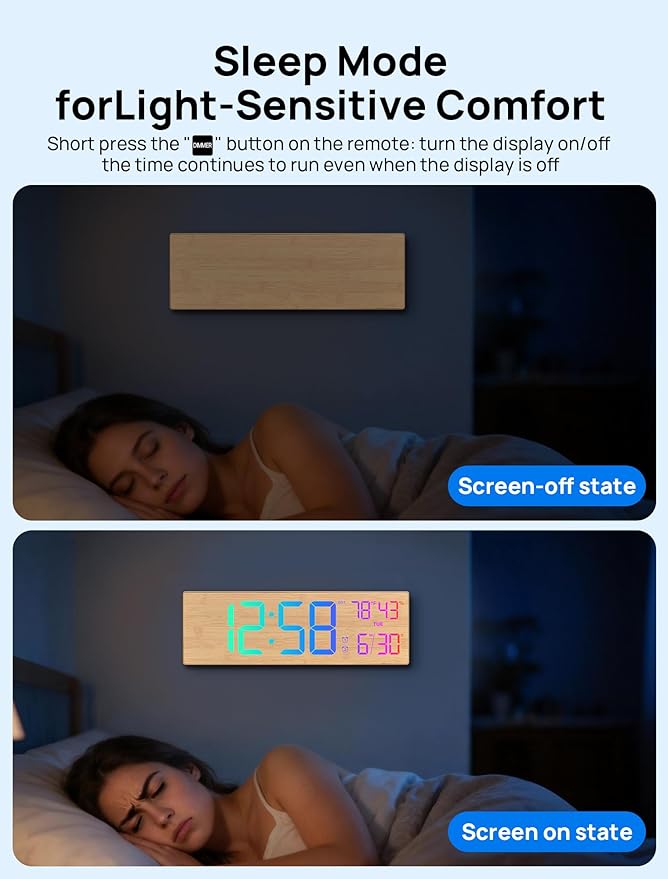 18.5" Large Digital Wall Clock with Remote Control, Big LED Display Digital Clocks with Night Light, Alarm, DST, Temp, Date for Living Room, Bedroom, Office, Classroom, Gifts for Seniors(White)
