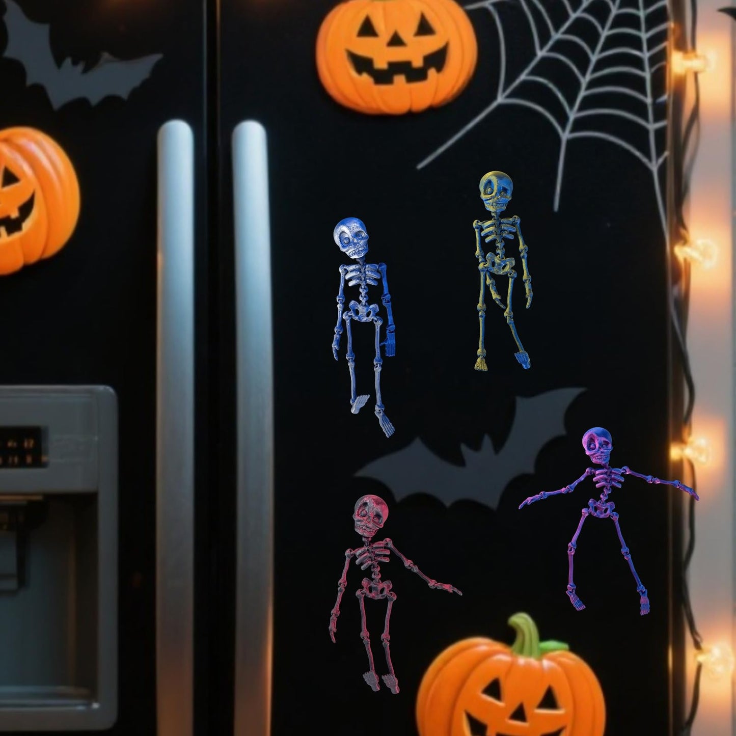 Lacabin Poseable Skeleton Fridge Magnets Set of 4, Funny 3D Skull Refrigerator Decor for Halloween