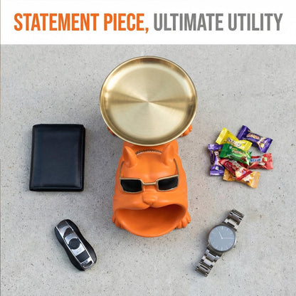 QDDTRAHCCLJZ French Bulldog Tray Sculpture – Multifunctional key tray and candy bowl, resin bulldog statue, suitable for entryway tables, office desks, living room use, home decor gift. (orange)