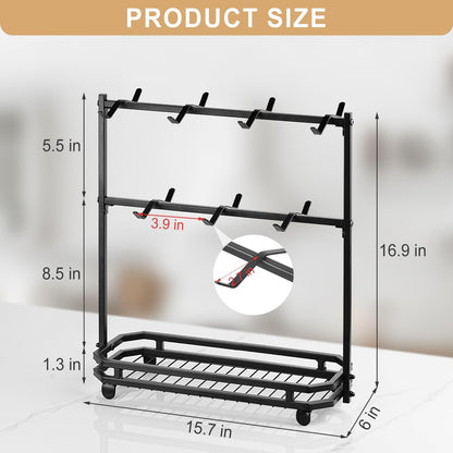 Samhe Coffee Mug Holder for Countertop, Coffee Cup Holder Rack with 14 Hooks, Metal Mug Tree Stand with Storage Base for K Cup Coffee Pod Paper Cups Tea Bag - Black