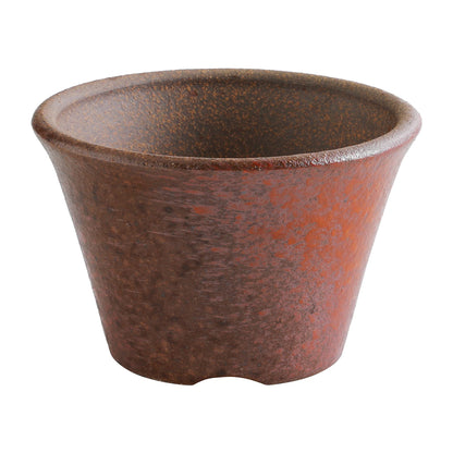 Wazakura Banko Series Small Handmade Rounded Ceramic Bonsai Pot with Drainage Hole 4.3 in (110mm) Made in Japan, Garden Trainning Contanaire, Flower Succulent Houseplant Planter - Red Clay