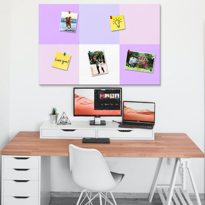 HULAVO Square Felt Cork Bulletin Board Tiles, Self Adhesive DIY Felt Pin Board for Wall 30" x 20" with 35 Pushpins for Office School Home Wall Decor Stickers Memos Photos Display (Purple+Pink)