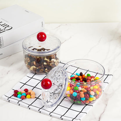 2 Pack Candy Jars with Lids - 30 & 30 OZ Clear Plastic Cookie Storage Containers Airtight Apothecary Canisters for Kitchen Home Decorative Pantry Office Party Organize Sugar Tea Coffee Snacks