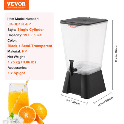 VEVOR Beverage Dispenser, 5 Gallon Drink Dispenser for Parties, Plastic Juice Dispensers with No-Drip Spigot, Iced Tea Lemonade Juice Water Dispensers, for Restaurants, Hotels, Parties