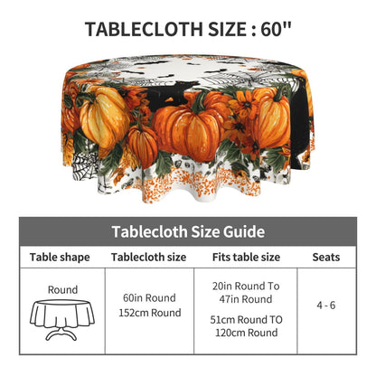 Halloween Pumpkin Bat Round Tablecloth 60 Inch, Black Cat Decorations Round Table Cloth for Halloween Holiday Picnic Party Kitchen/Home Dining Decor