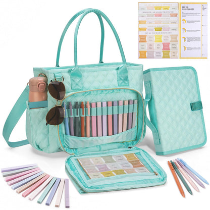 KOPKOFT Large Bible Cover Case for Women, Quilted Church Tote Bag with Shoulder Strap, Bible Study Supplies Journaling Kit Bible Accessories, Christmas Christian Gift for Women (Blue Green)