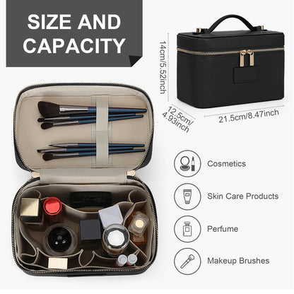 HiTotes Makeup Bag Vanity Case for Women Leather Cosmetic Bag Travel Toiletry Bags Portable Makeup Organizer Case