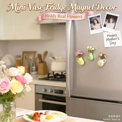 Mini Ceramic Vase Fridge Magnets – Tiny 3D Flower Vase Refrigerator Magnets with Fake Flowers, Cute Kitchen & Home Decor, Unique Birthday for Mom & Women