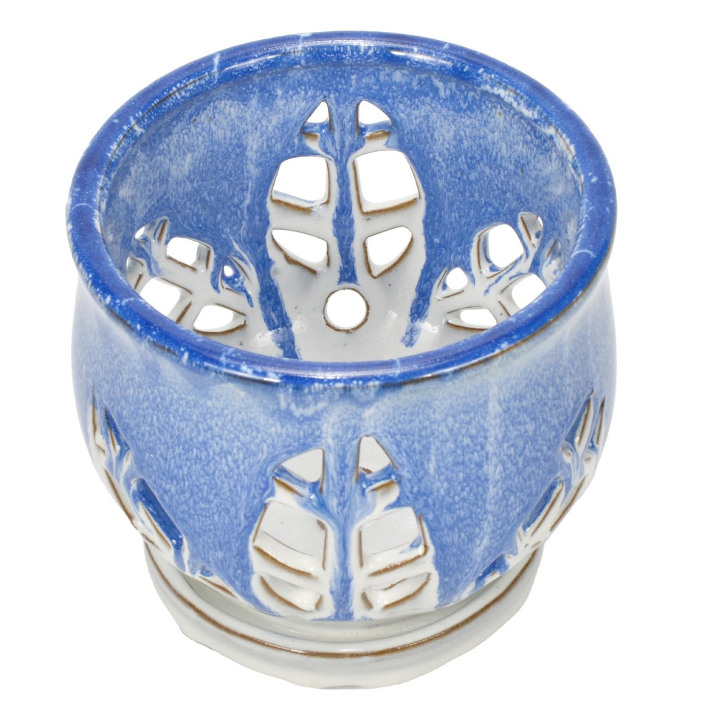 W&W Orchid Pot with Holes and Saucer for Repotting and Better Grow, Blue and White, 6.5 Inches