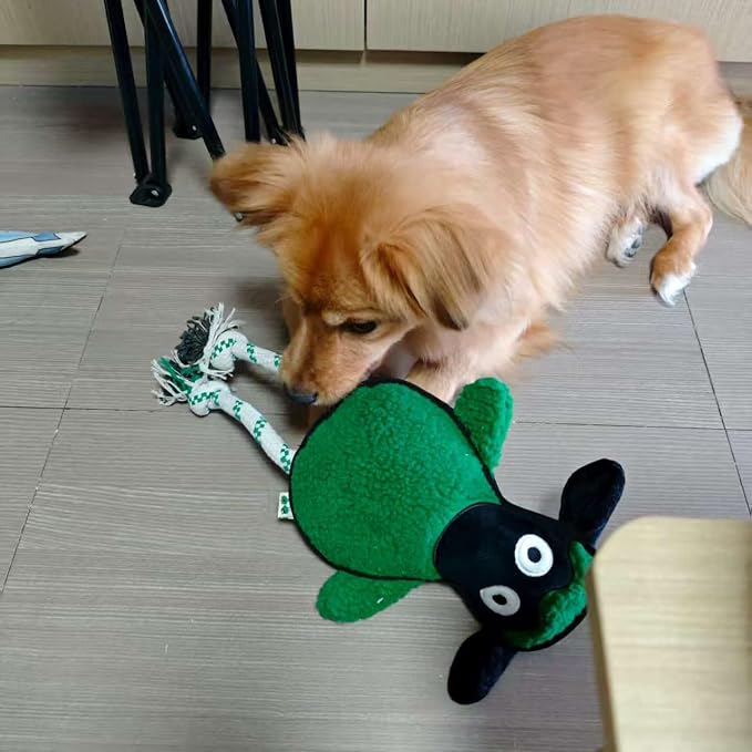 Green Sheep Dog Toy, Durable Plush Rope Toy with Squeaker for Small to Large Dogs, Interactive Chew Toy for Pets, Tough & Recycle Cotton Rope Dog Toys to Keep Them Busy