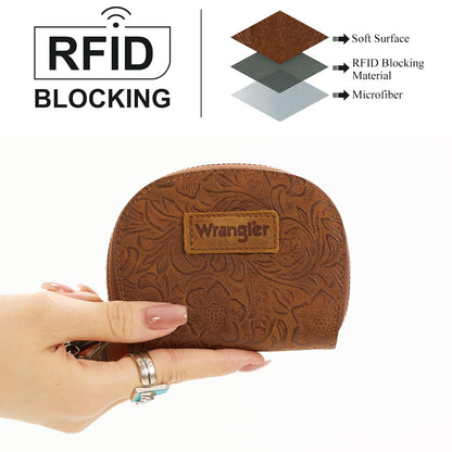 Montana West Wrangler Small Keychain Wallet for Women RFID Blocking Credit Card Holder Floral Tooling Coin Purse Brown WG338-W102-1BR