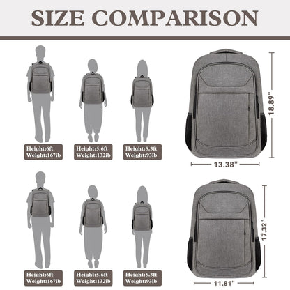 JARWAM Travel Backpack, Laptop Backpack for Men Women, 17 Inch Water Resistant Slim Casual Daypack College Travel Computer Nurse Work Bag Gifts for Men & Women, Grey