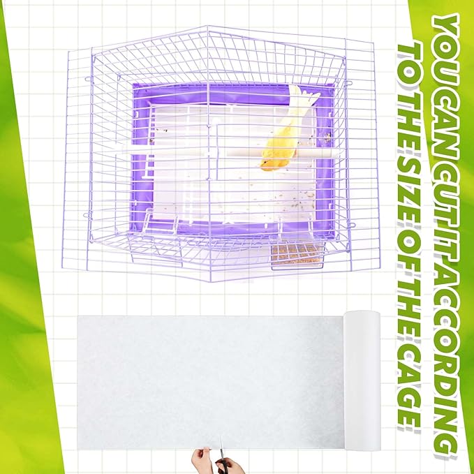 Drydiet 100 ft x 11 Inch Bird Cage Liner Disposable Cages Cushion Pad Mat Precut Absorbent Bird Cage Paper Large Parakeet Cage Liners Accessories for Pet Animal Bird Parrot (White)