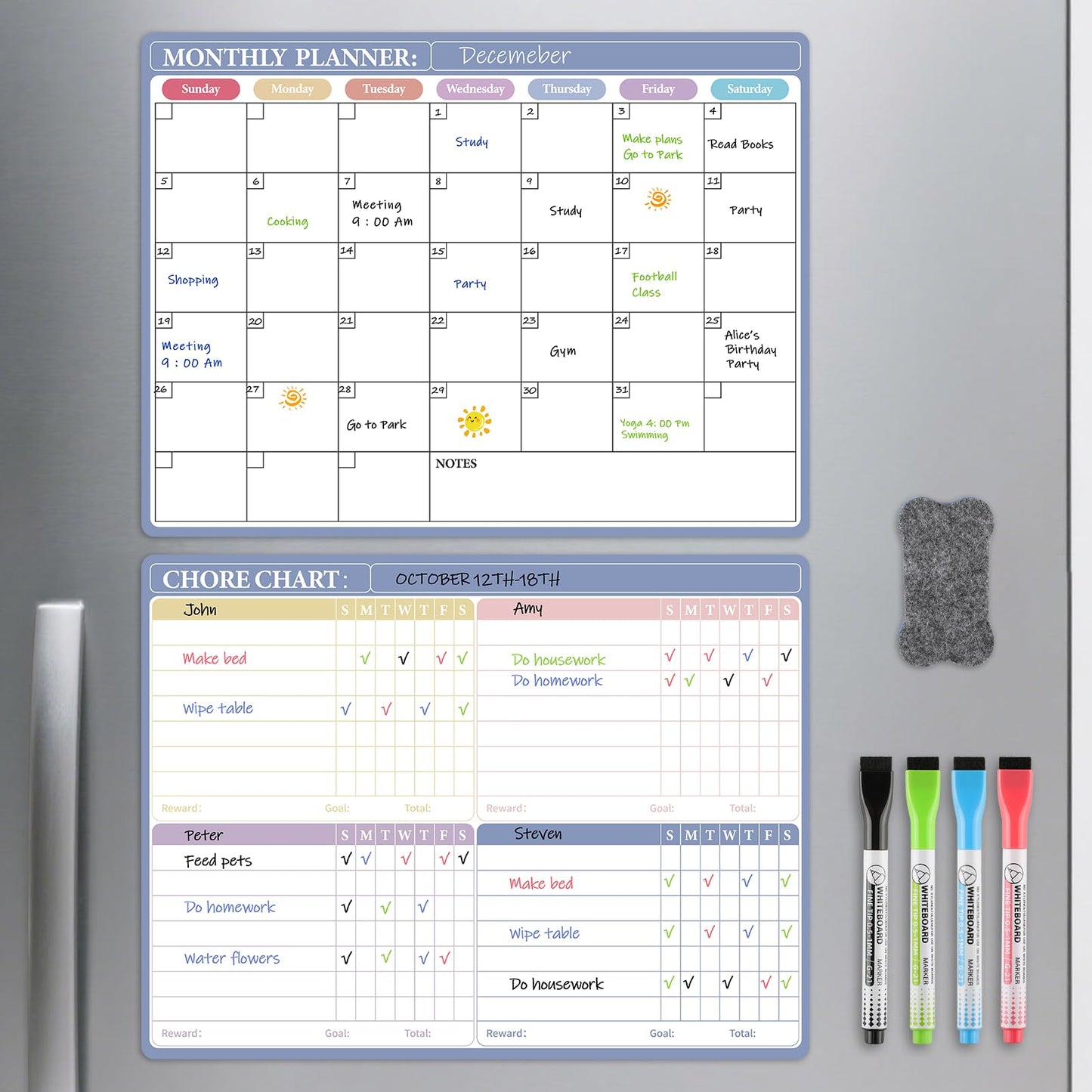 MaxGear Magnetic Calendar for Refrigerator, 16x12 Monthly Dry Erase Fridge Calendar Whiteboard with Stain Resistant Surface, No Ghosting, Reusable Planning Board with 4 Markers and 1 Eraser