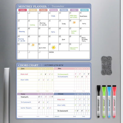 MaxGear Magnetic Calendar for Refrigerator, 16x12 Monthly Dry Erase Fridge Calendar Whiteboard with Stain Resistant Surface, No Ghosting, Reusable Planning Board with 4 Markers and 1 Eraser