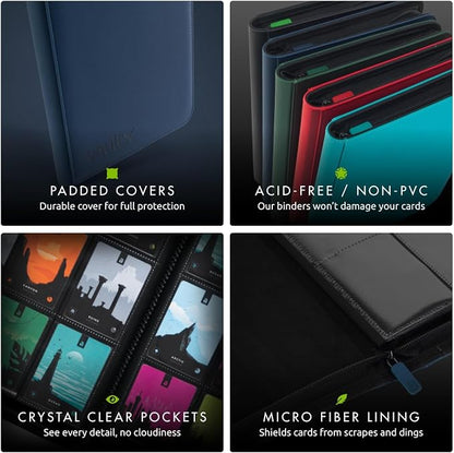 Vault X 12 XL Pocket Zip Binder, 624 Cards, Exo-Tec Material, 26 Side-Loading Pages (Blue)